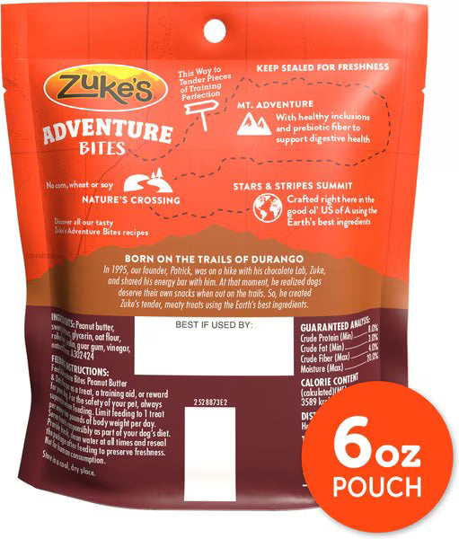 Zuke's Adventure Bites Peanut Butter & Oats Recipe Soft & Chewy Dog Treats
