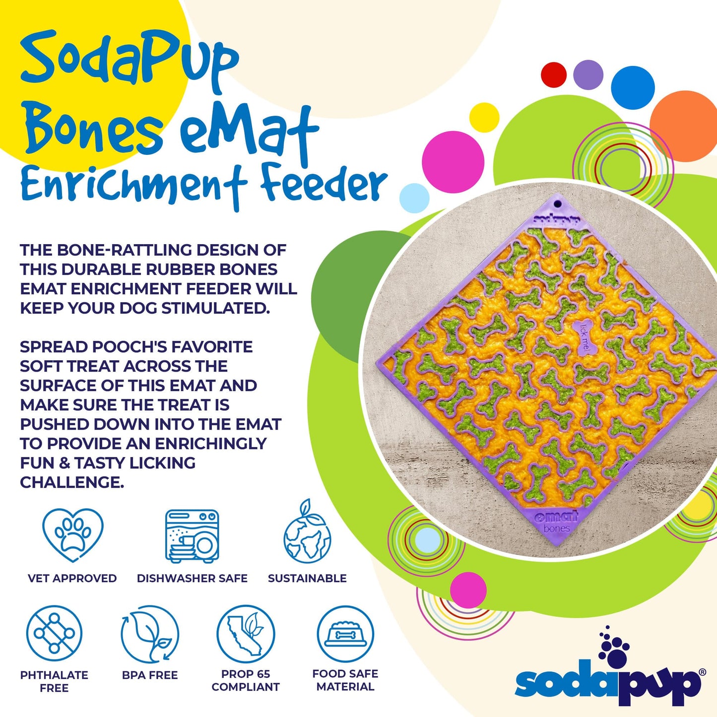SodaPup Purple Bones Design eMat Enrichment Lick Mat for Dogs
