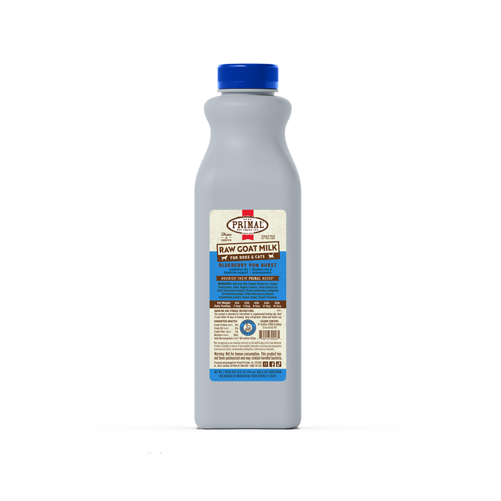 Primal Blueberry Pom Burst Raw Frozen Goat Milk Bowl Booster for Cats and Dogs