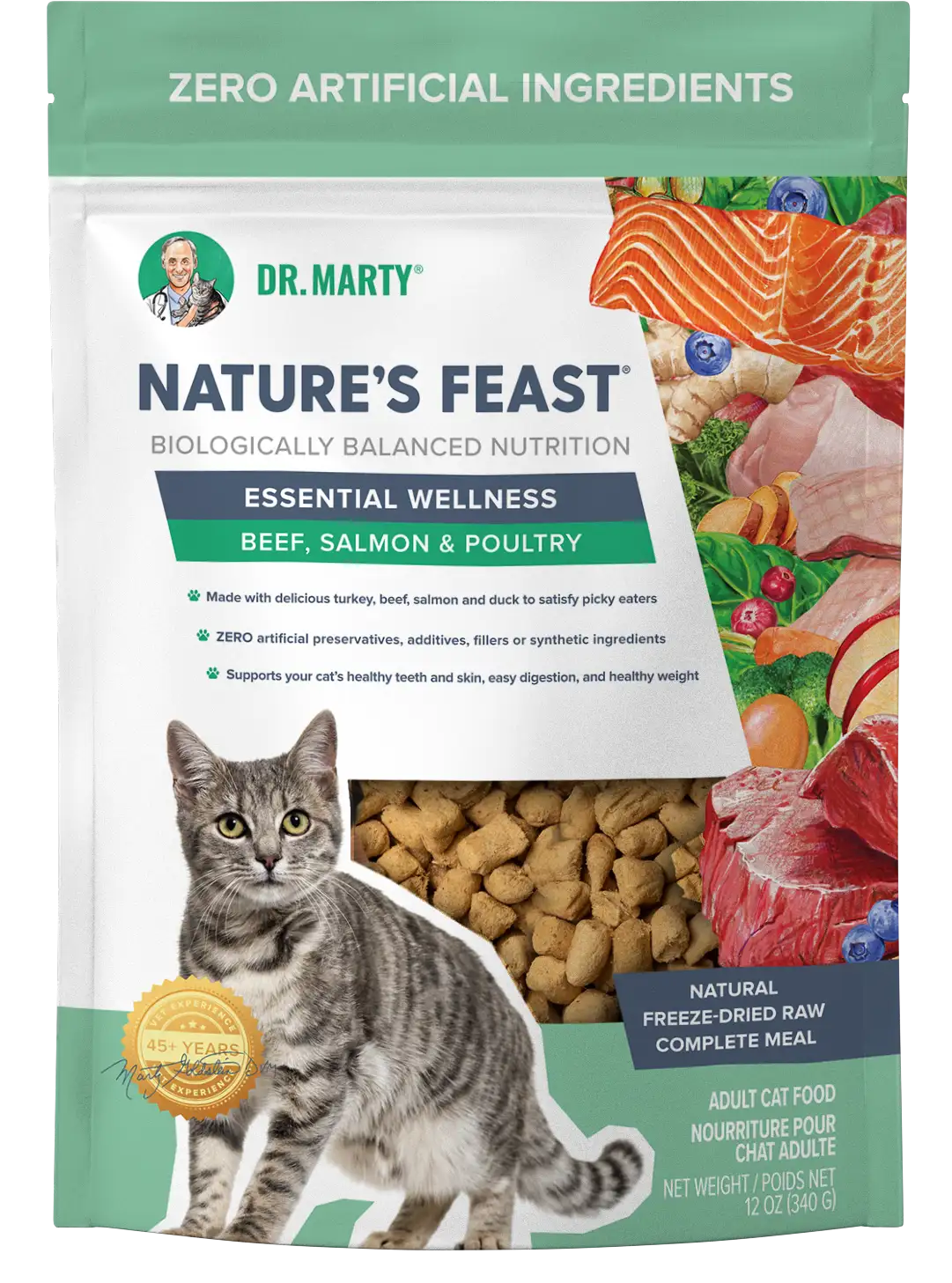 DR. MARTY Nature’s Feast Essential Wellness Poultry, Beef & Salmon Freeze Dried Raw Cat Food