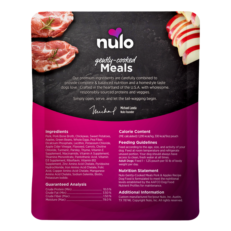 Nulo Gently-Cooked Meals Pork & Apple Recipe Wet Dog Food Pouch