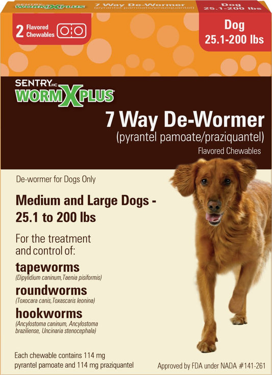 Sentry WormX Plus 7 Way Dewormer for Hookworms, Roundworm & Tapeworms for Medium & Large Breed Dogs