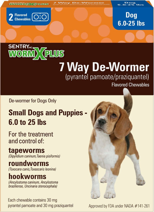 Sentry WormX Plus 7 Way Dewormer for Hookworms, Roundworm & Tapeworms for Small Breed Dogs