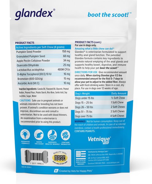Glandex Anal Gland Support Peanut Butter Flavored Soft Chews Supplement for Dogs