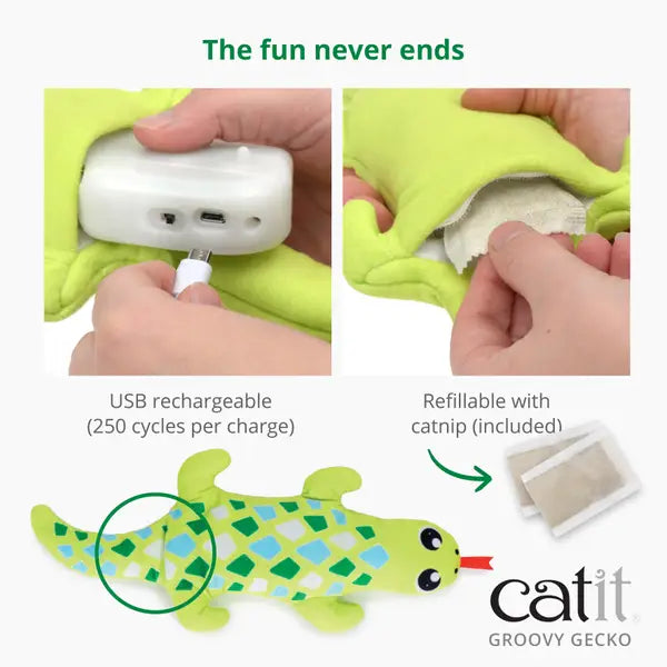 Catit Groovy Gecko Plush Cat Toy with Catnip