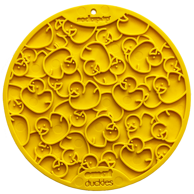 SodaPup Yellow Duckies Design eMat Enrichment Lick Mat With Suction Cups for Dogs