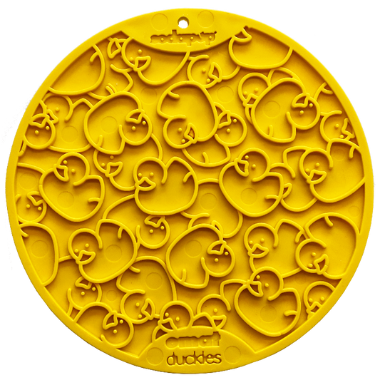 SodaPup Yellow Duckies Design eMat Enrichment Lick Mat With Suction Cups for Dogs
