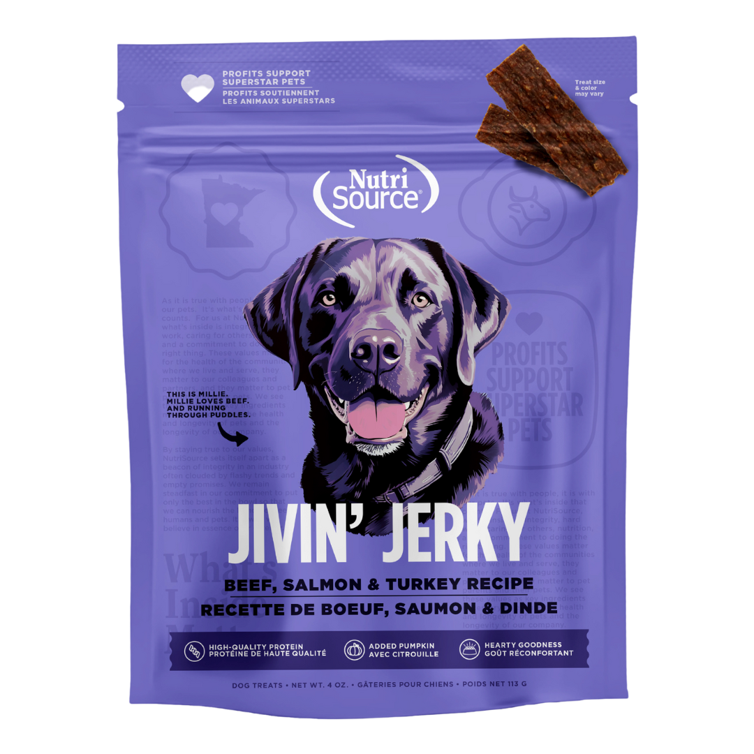 Nutrisource Jivin' Jerky Grain Free Beef, Turkey & Salmon Dog Treats