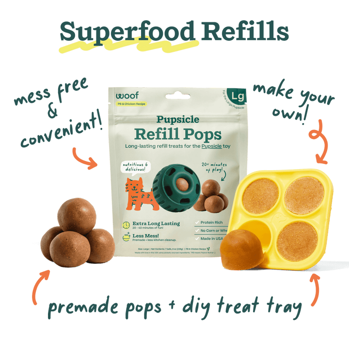 Woof Pupsicle Long Lasting Refillable Dog Treat Dispenser Toy in Blue