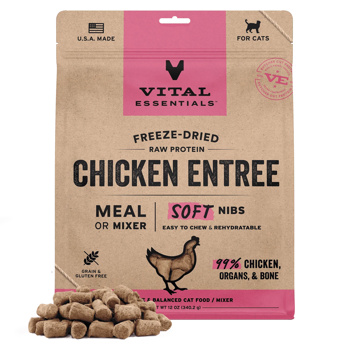 Vital Essentials Chicken Entree Soft Nibs Freeze-Dried Raw Cat Food