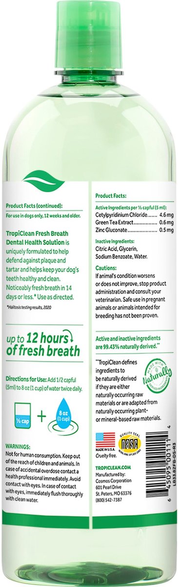 TropiClean Fresh Breath Dental Health Solution Water Additive for Dogs