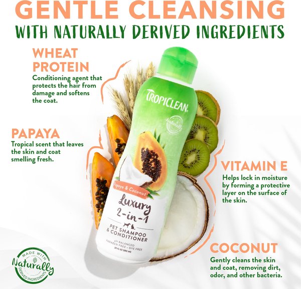 TropiClean Luxury 2-in-1 Papaya & Coconut Shampoo & Conditioner for Dogs
