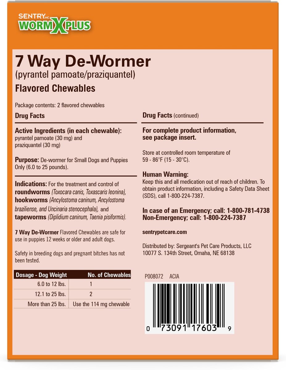 Sentry WormX Plus 7 Way Dewormer for Hookworms, Roundworm & Tapeworms for Small Breed Dogs