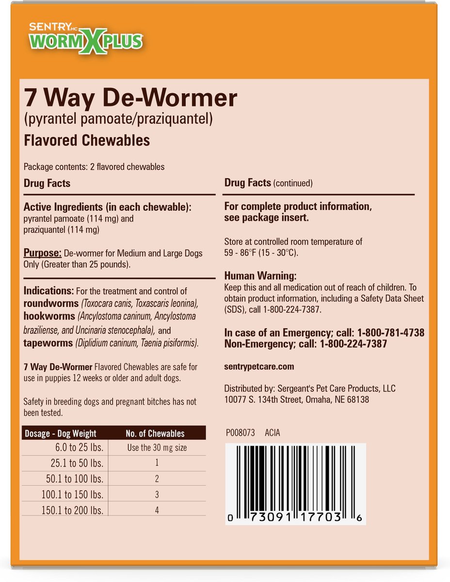 Sentry WormX Plus 7 Way Dewormer for Hookworms, Roundworm & Tapeworms for Medium & Large Breed Dogs