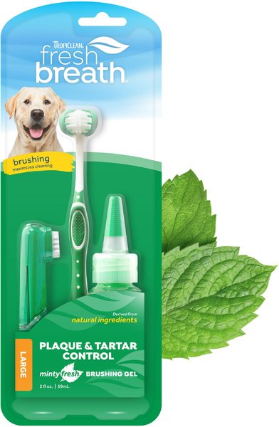 TropiClean Fresh Breath Oral Care Plaque & Tartar Remover Large Dog Toothbrush Kit