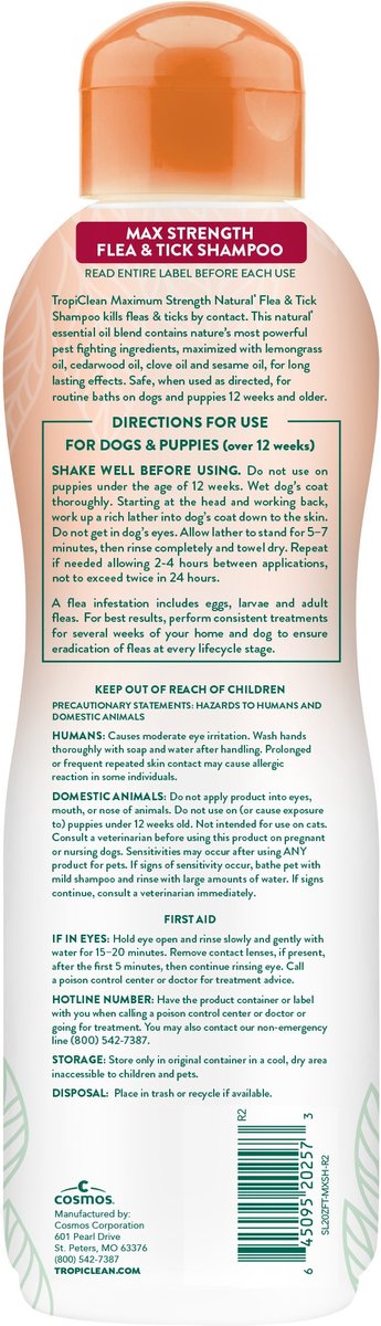 TropiClean Natural Maximum Strength Flea & Tick Treatment Shampoo for Dogs