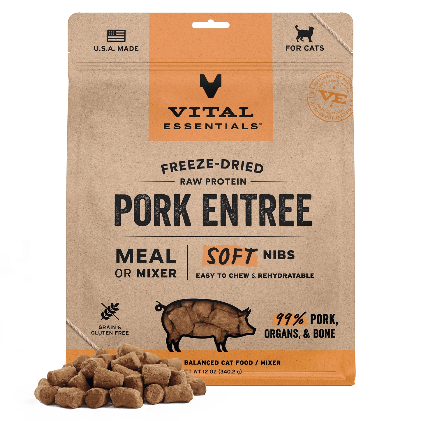 Vital Essentials Pork Entree Soft Nibs Freeze-Dried Raw Cat Food