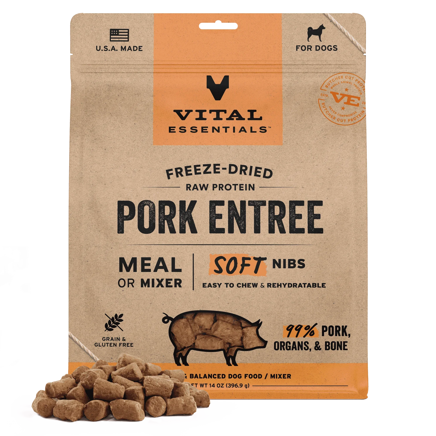 Vital Essentials Pork Entree Soft Nibs Freeze-Dried Raw Dog Food