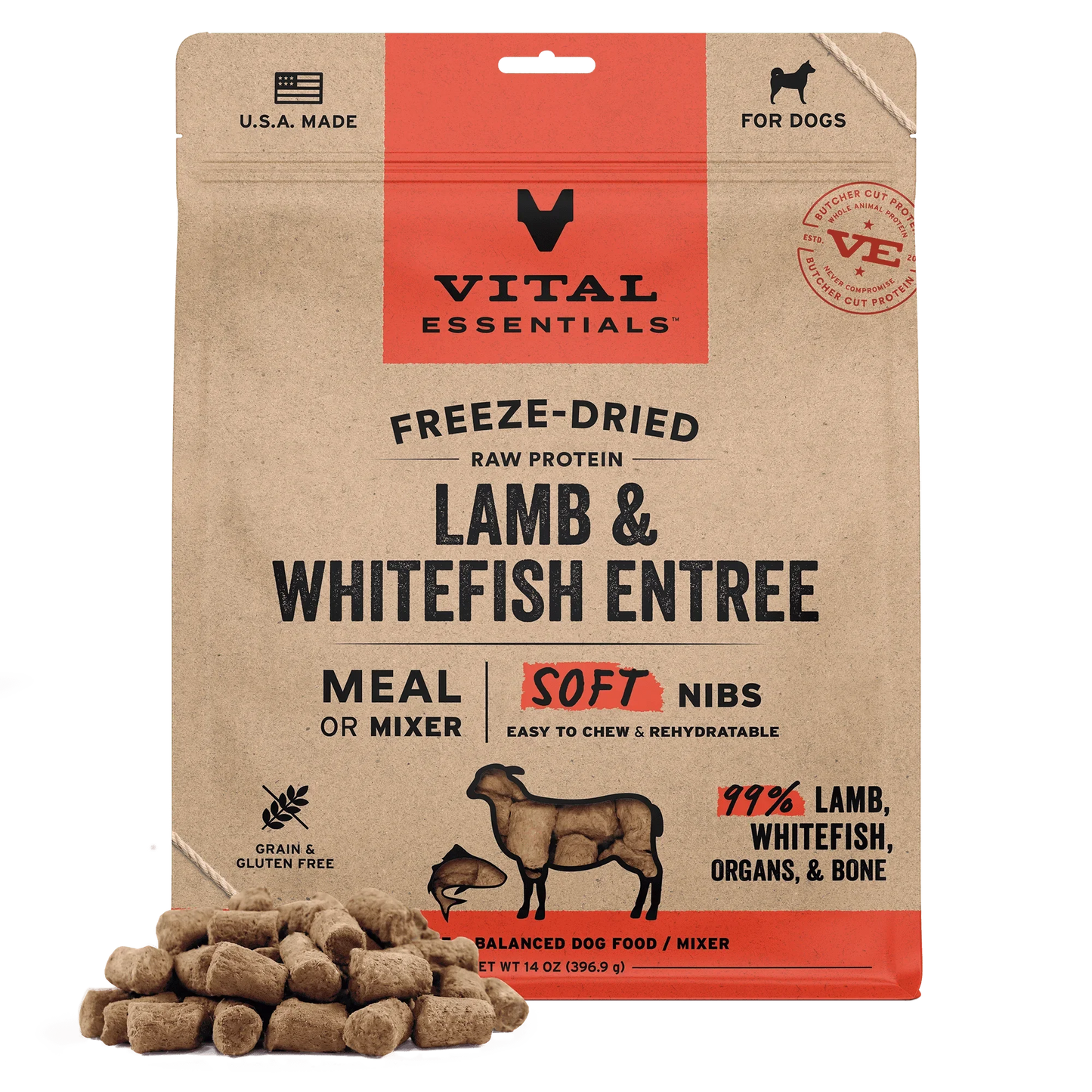 Vital Essentials Lamb & Whitefish Entree Soft Nibs Freeze-Dried Raw Dog Food